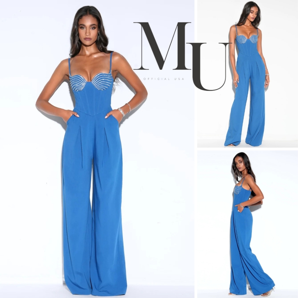 💙Wanessa Blue Corset Wide Leg Jumpsuit💙